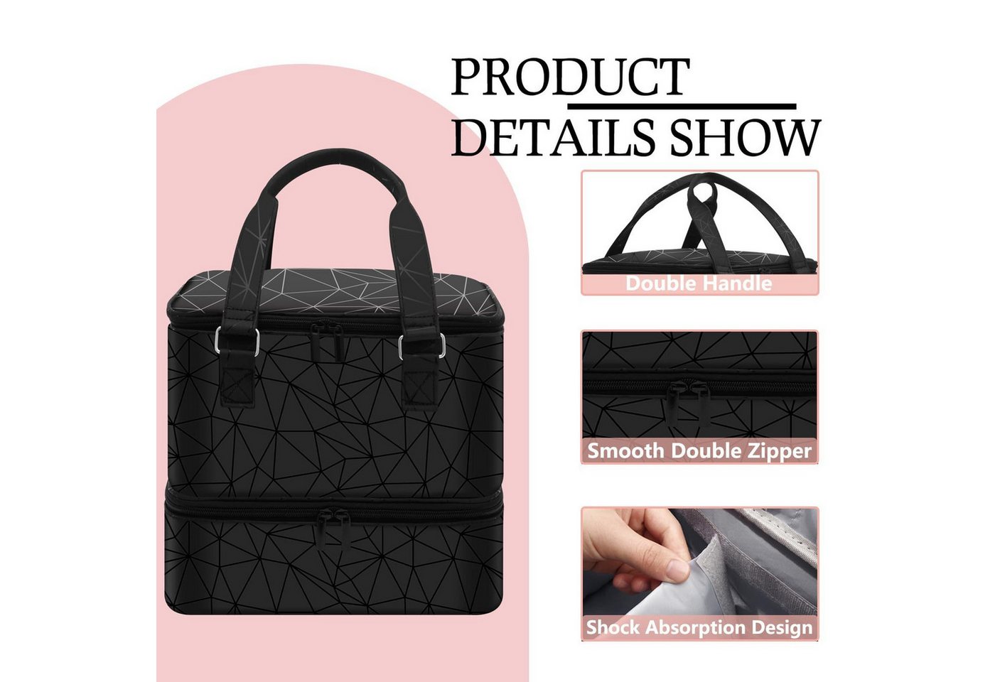 LIANNA Nagellackhalter Kosmetiktasche mit Doppellagigem Nagellack-Organizer und Griff, (bis 90 Zoll, Set, 1-tlg., Praktische Aufbewahrung für verschiedene Anlässe, ideal für Reisen, Große Kapazität, geeignet für Nagellack, mit Waschbeutelfunktion) Bild 5