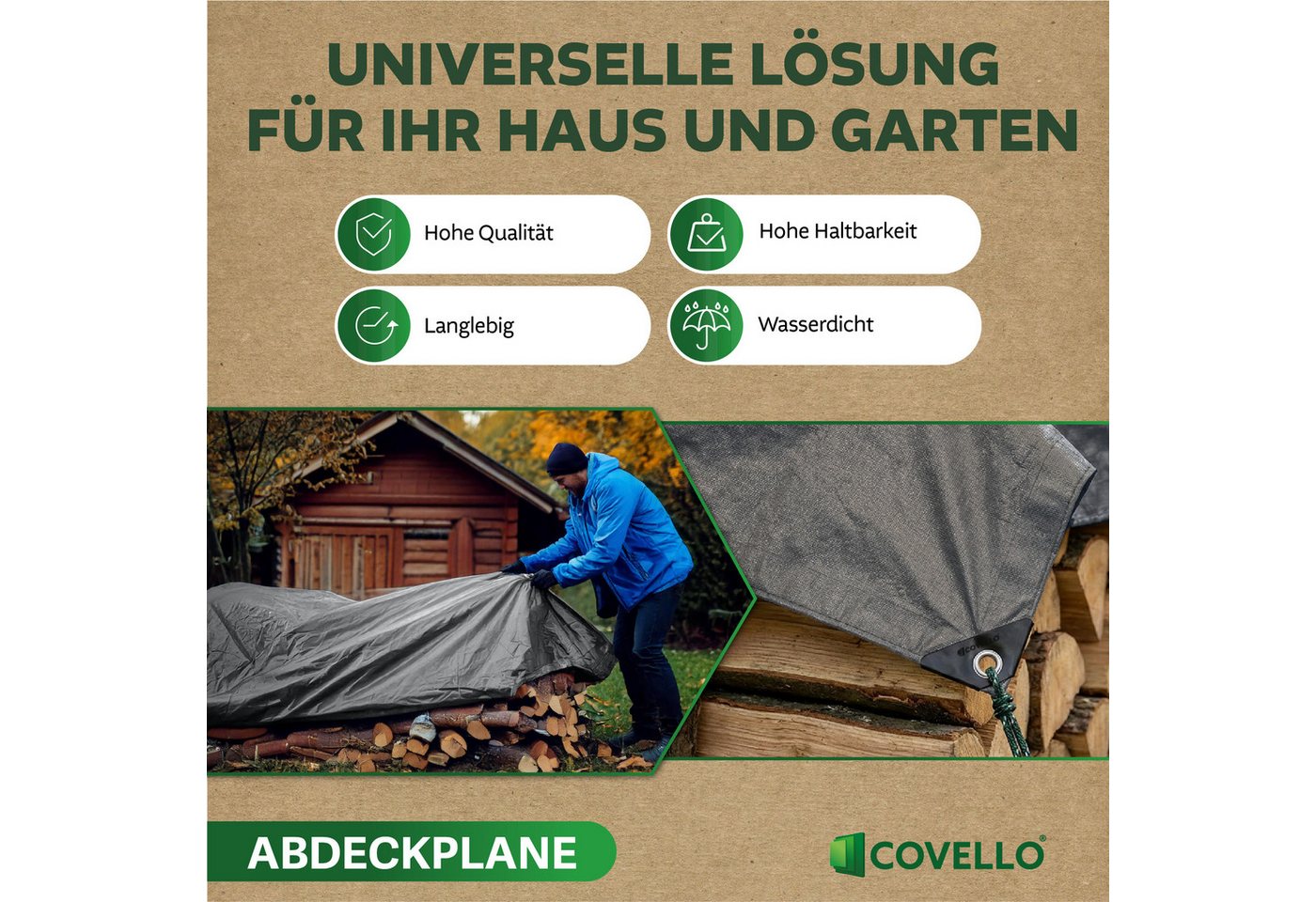 Covello Schutzplane 260g/m² silber, Abdeckplane mit Ösen wasserdicht, Plane UV-stabilisiert in vielen verschiedenen Farben & Größen Bild 3