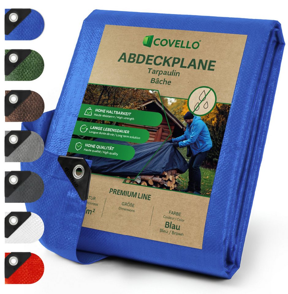 Covello Schutzplane 140g/m² blau, Abdeckplane mit Ösen wasserdicht, Plane UV-stabilisiert in vielen verschiedenen Farben & Größen Bild 3