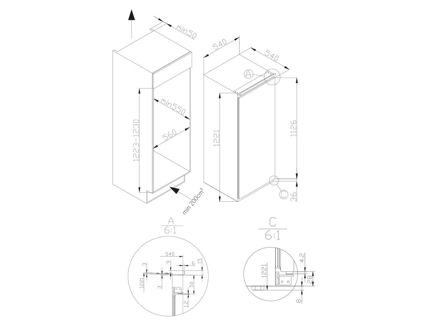 Amica Einbaukühlschrank 1191357, 0.0 cm hoch, integrierbar