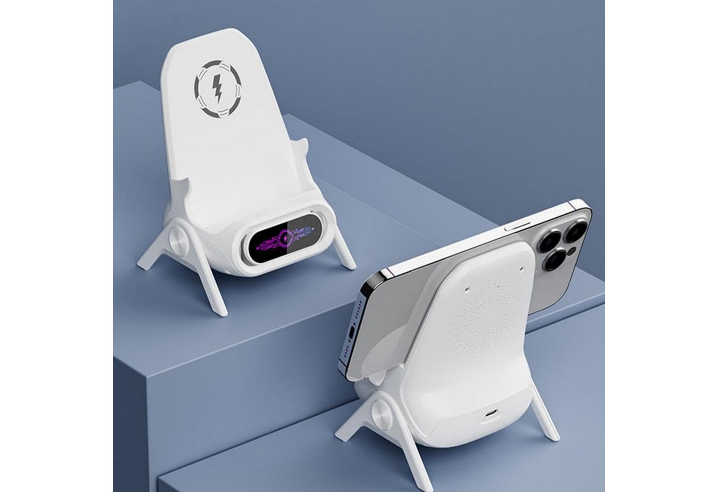 ibettertec 2026 Wireless Charger Handyhalterung, Kabelloses Ladegerät mit Induktions-Ladegerät (Verstellbarem Standfuß, Qi Fast Charging Ladestation mit USB-C, mit Micro-USB Adapter für iPhone Samsung Huawei, magnetisches kabelloses Laden)