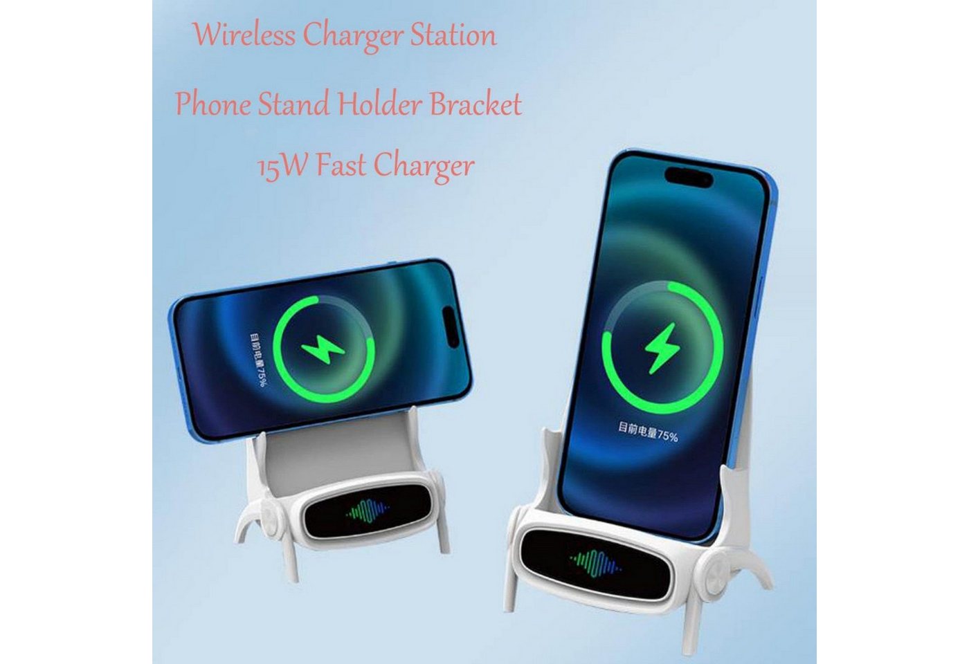ibettertec 2026 Wireless Charger Handyhalterung, Kabelloses Ladegerät mit Induktions-Ladegerät (Verstellbarem Standfuß, Qi Fast Charging Ladestation mit USB-C, mit Micro-USB Adapter für iPhone Samsung Huawei, magnetisches kabelloses Laden) Bild 2