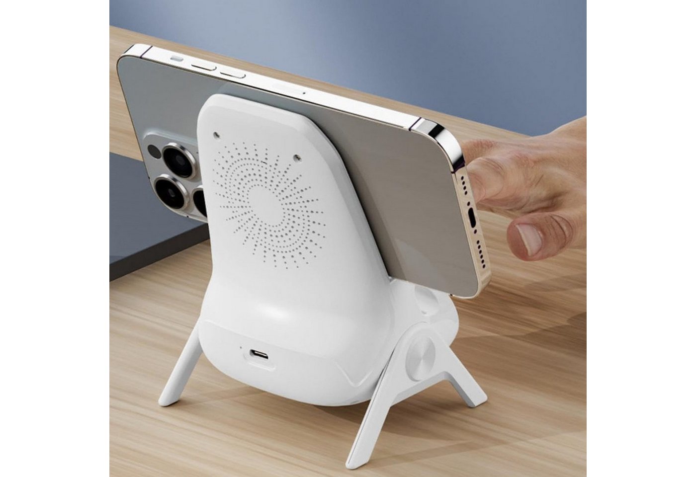 ibettertec 2026 Wireless Charger Handyhalterung, Kabelloses Ladegerät mit Induktions-Ladegerät (Verstellbarem Standfuß, Qi Fast Charging Ladestation mit USB-C, mit Micro-USB Adapter für iPhone Samsung Huawei, magnetisches kabelloses Laden) Bild 3