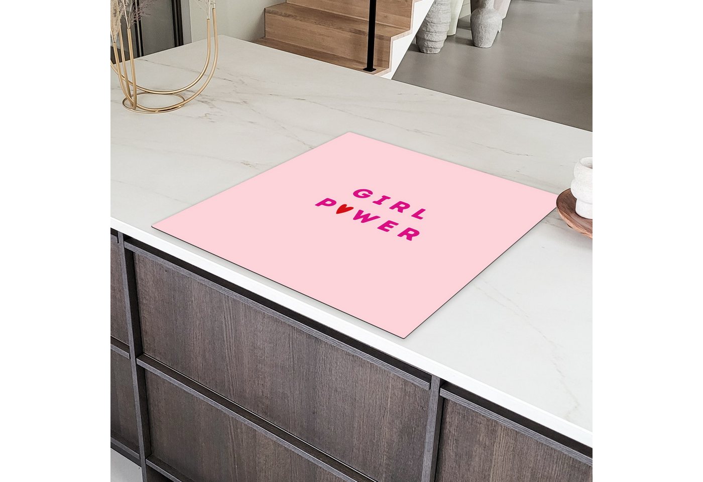 MuchoWow Herd-Abdeckplatte Girl-Power - Rosa - Herz, Vinyl, (1 tlg), Cerankochfeld Abdeckung, Herd Abdeckplatten Vinyl, 58x59 cm