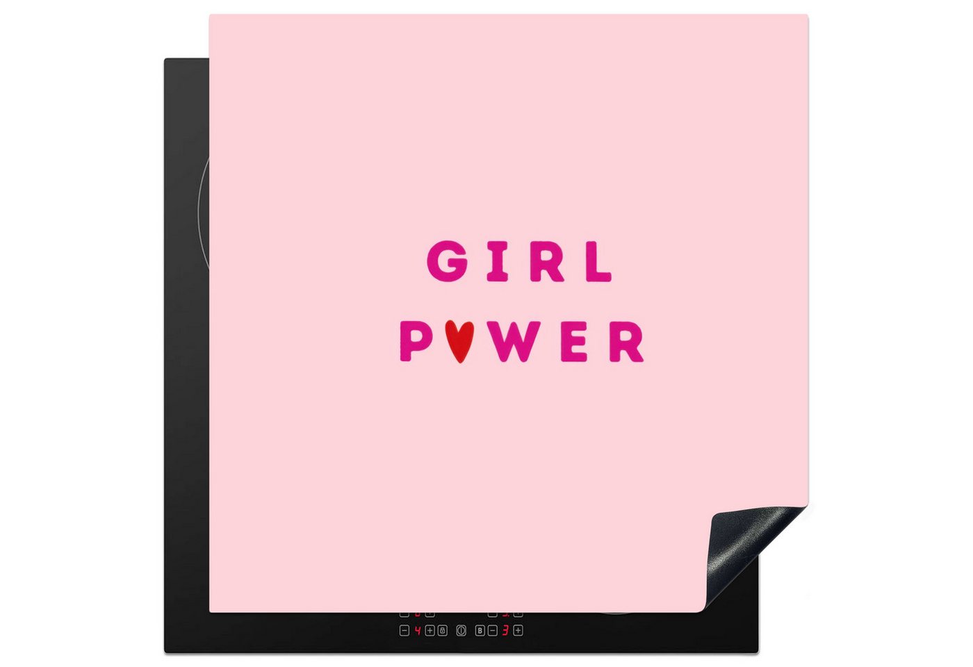 MuchoWow Herd-Abdeckplatte Girl-Power - Rosa - Herz, Vinyl, (1 tlg), Cerankochfeld Abdeckung, Herd Abdeckplatten Vinyl, 58x59 cm Bild 2