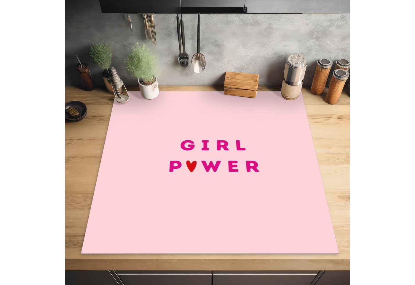 MuchoWow Herd-Abdeckplatte Girl-Power - Rosa - Herz, Vinyl, (1 tlg), Cerankochfeld Abdeckung, Herd Abdeckplatten Vinyl, 58x59 cm Bild 3