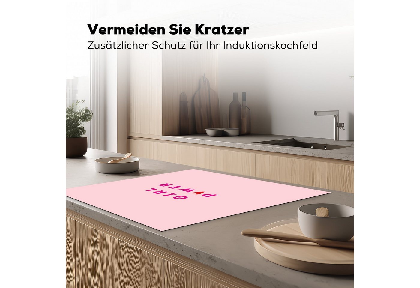 MuchoWow Herd-Abdeckplatte Girl-Power - Rosa - Herz, Vinyl, (1 tlg), Cerankochfeld Abdeckung, Herd Abdeckplatten Vinyl, 58x59 cm Bild 4