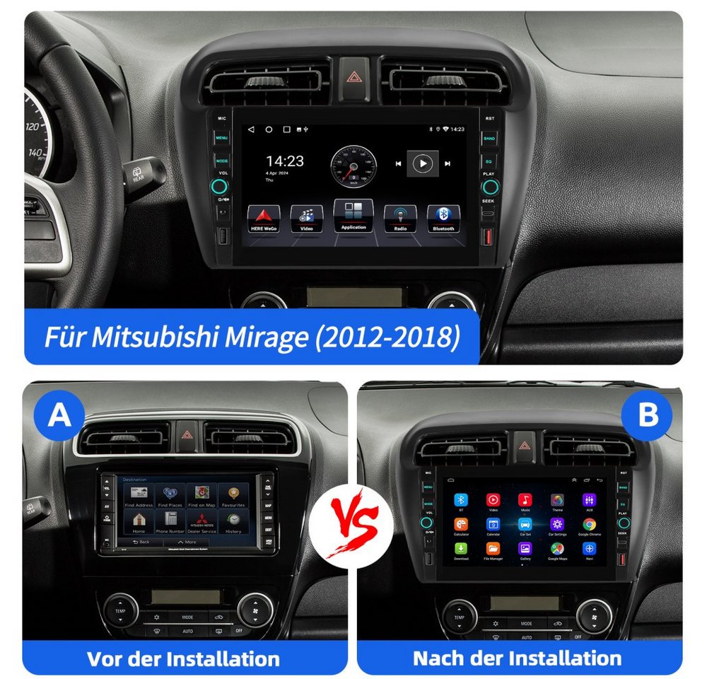 ESSGOO Für Mitsubishi Mirage Space Star Android 15 Navi Carplay Autoradio (RDS, Digitalradio (DAB), FM, AM) Bild 3