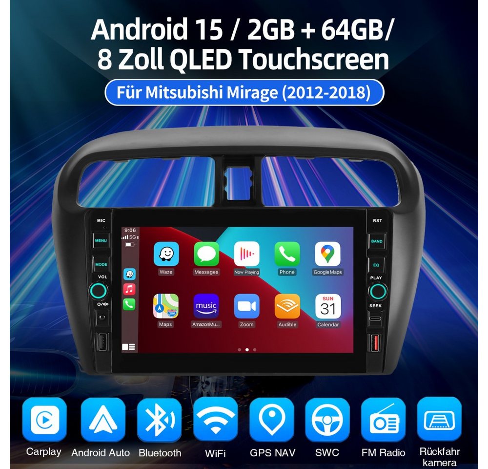 ESSGOO Für Mitsubishi Mirage Space Star Android 15 Navi Carplay Autoradio (RDS, Digitalradio (DAB), FM, AM) Bild 4