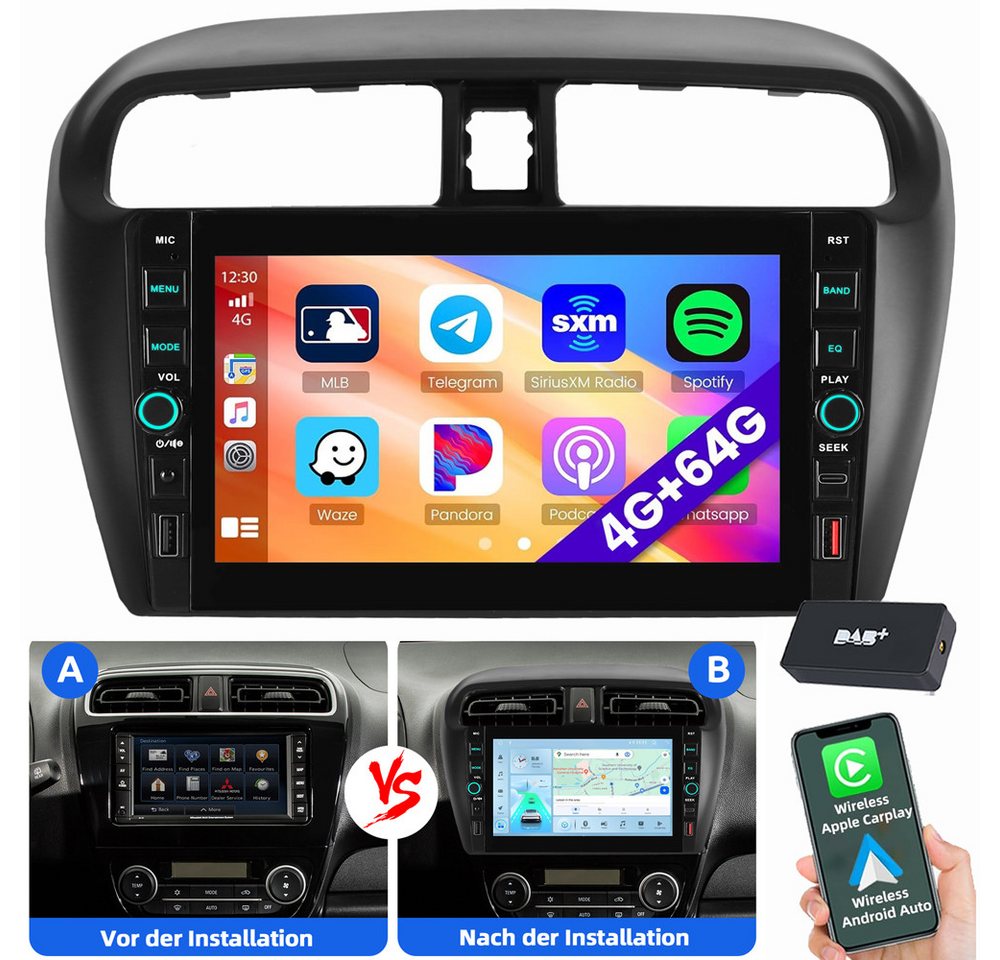 ESSGOO Für Mitsubishi Mirage Space Star Android 15 Navi Carplay Autoradio (RDS, Digitalradio (DAB), FM, AM) Bild 5