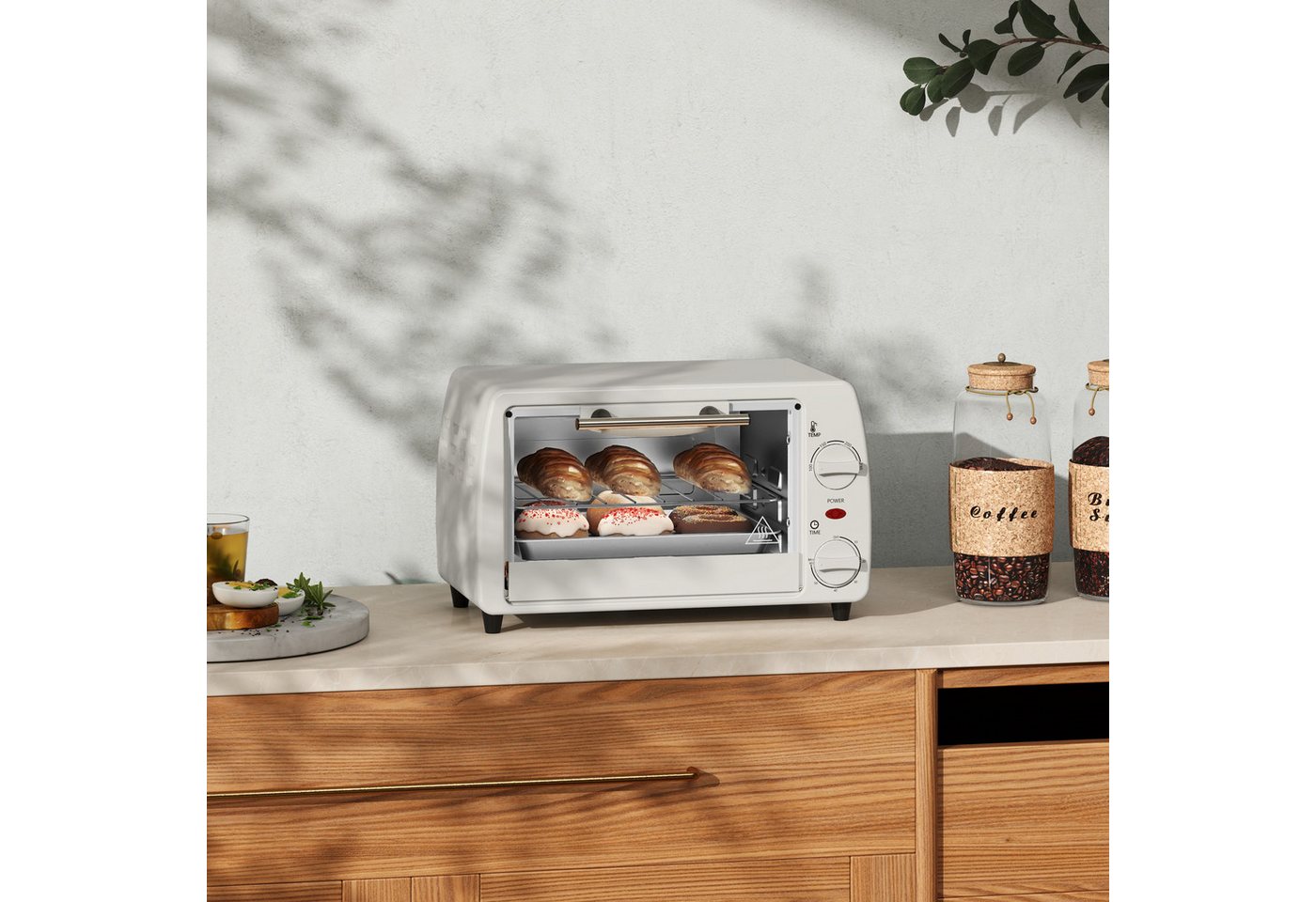 ibettertec Toaster Mini-Backofen Toasterofen, 10L, 1 Backblech, 1 Rost, Timer 0-60 Min., 100-230°C, 36,5x26x22 cm, Cremeweiß Bild 2