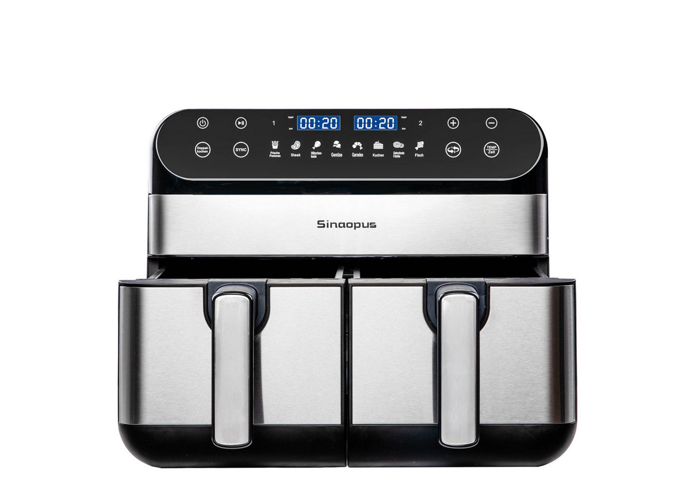 WHEELYOU Heißluftfritteuse 10L Dual-Zone Airfryer – Familienessen & Snacks gleichzeitig knusprig garen, 2400 W, 2 Frittierfächer, SYNC, Doppelkochen, 8 Programme & LED-Touch