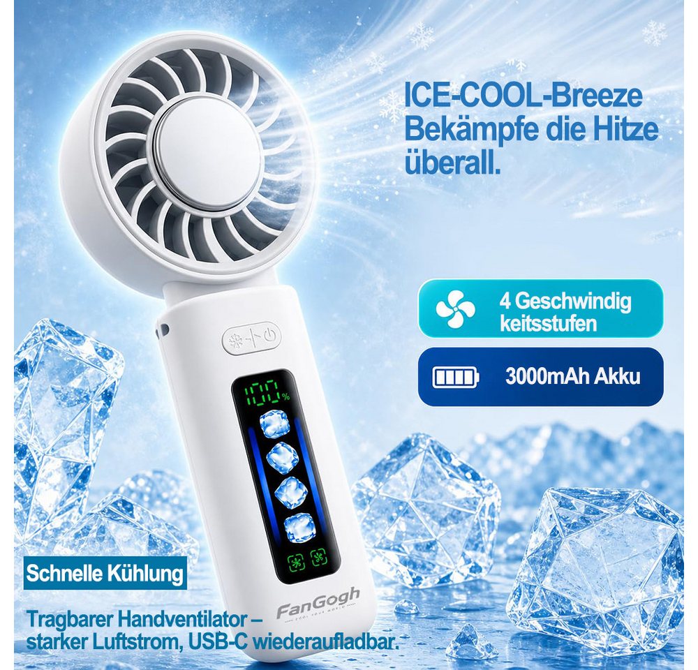 Mrilary Handventilator 3-in-1 Turbinen Ventilator mit Kühlplatte, 4 Stufen, LED Display, mit 4 Stufen, USB-C, LED Display für Büro, Strand, Reise und Outdoor Bild 2