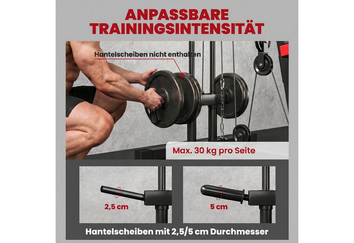 SPORTNOW Kraftstation mit Latzug, Butterflystange, verstellbar Preacher Bank, Beintrainer, 0 Gewichtsblöcke (Fitnessstation, 1-tlg., Multifunktion Smith Machine), für Zuhause Schwarz+Rot Bild 4