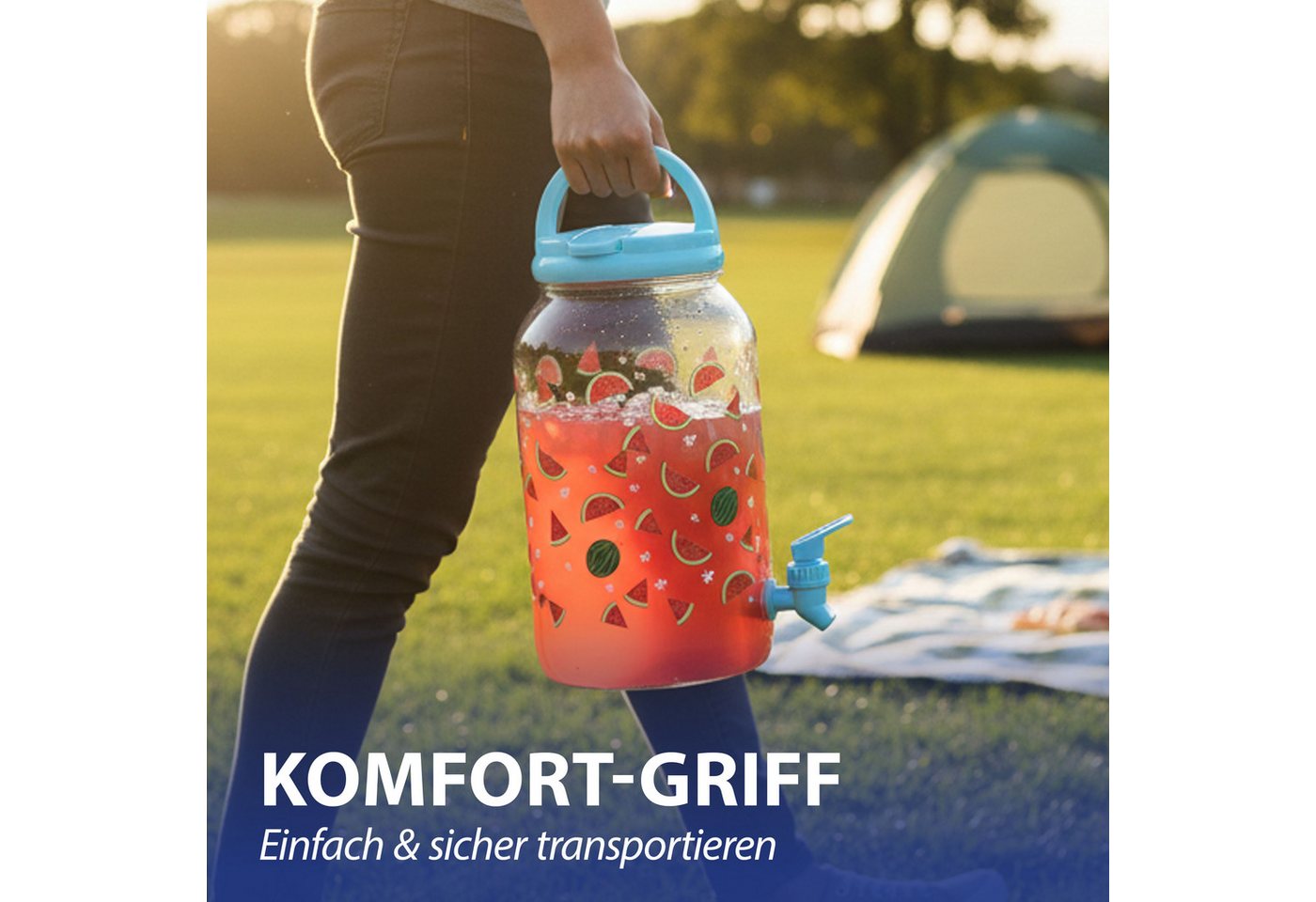 CEPEWA Getränkespender Getränkespender Zapfhahn Tragegriff Melonen PP blau 14x27cm 4 Liter Bild 2