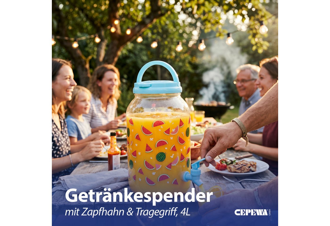 CEPEWA Getränkespender Getränkespender Zapfhahn Tragegriff Melonen PP blau 14x27cm 4 Liter Bild 3