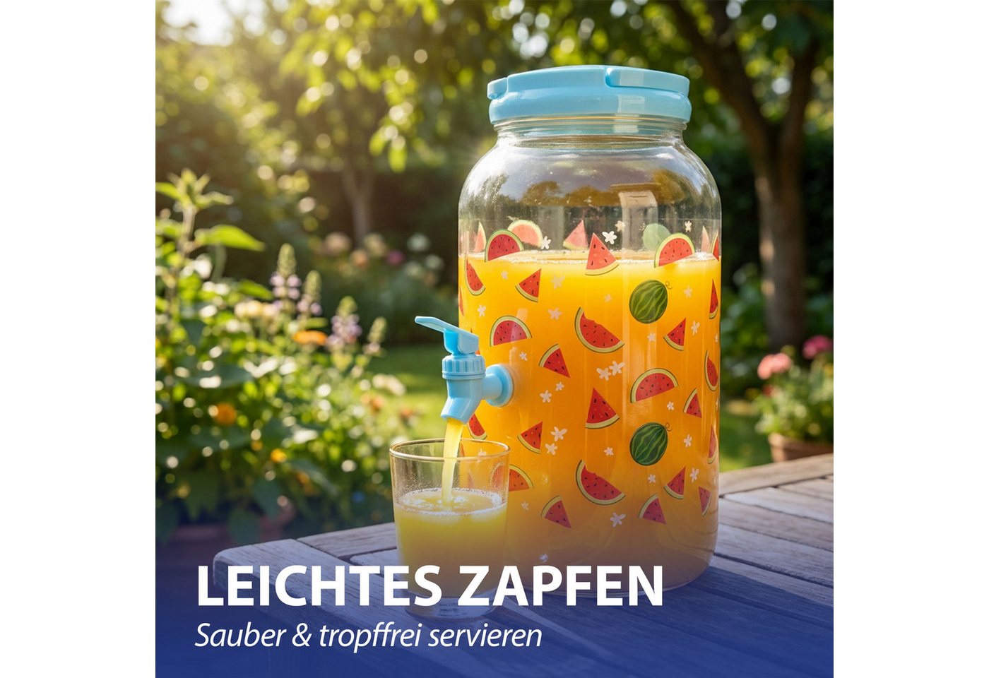 CEPEWA Getränkespender Getränkespender Zapfhahn Tragegriff Melonen PP blau 14x27cm 4 Liter Bild 4