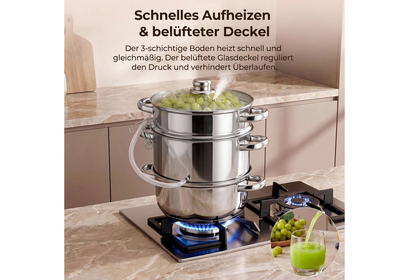 FOHERE Entsafter Dampfentsafter 5L Edelstahl, Saftentsafter Topf für frisches Obst