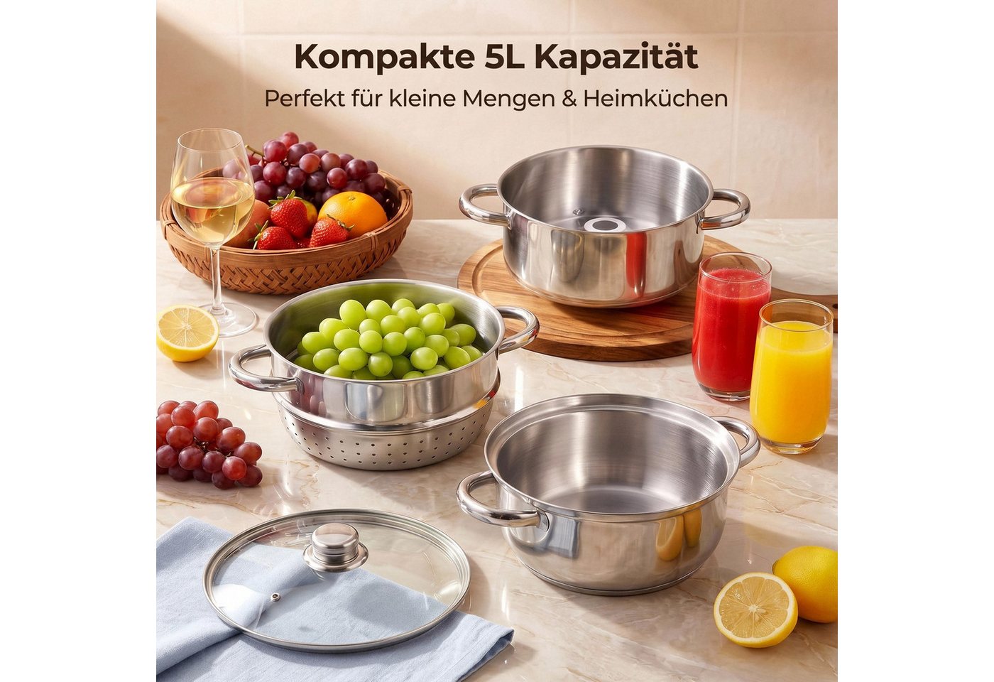 FOHERE Entsafter Dampfentsafter 5L Edelstahl, Saftentsafter Topf für frisches Obst Bild 2