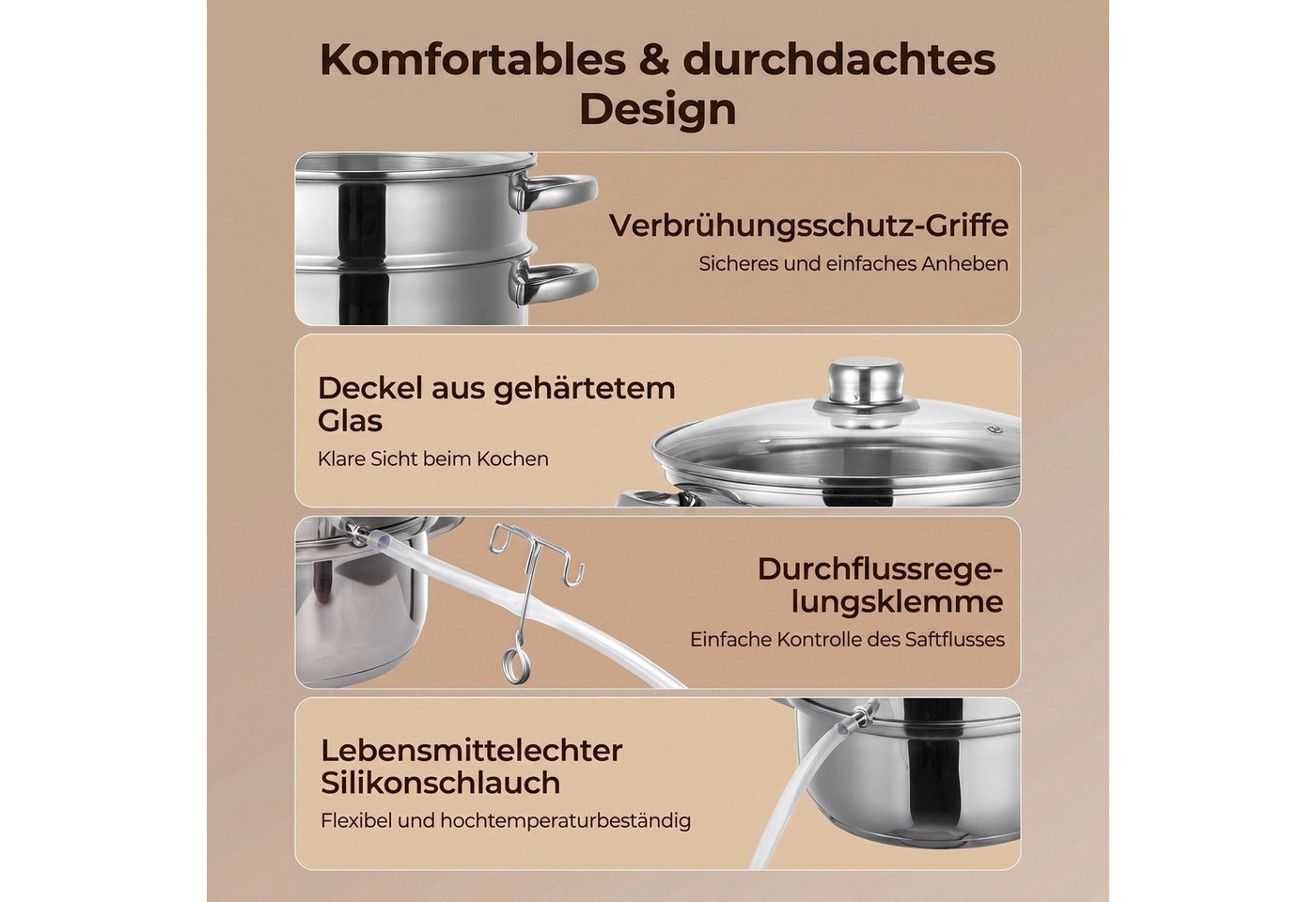 FOHERE Entsafter Dampfentsafter 5L Edelstahl, Saftentsafter Topf für frisches Obst Bild 5