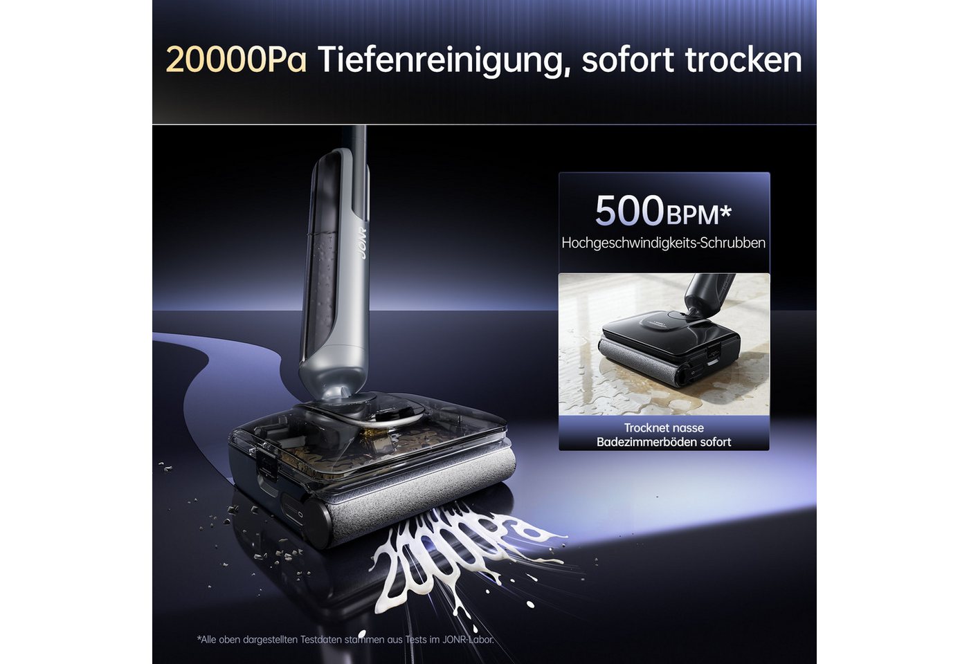 JONR Nass-Trocken-Akkusauger H2/H2 PRO,20000 Pa,Innovatives Geruchsfreies Design, 1500ml Wassertank, Unten Integrierter Schmutzwassertank, Saugwischer Smart 3 in 1/ Nass Trockensauger akku, Mit Intelligenter PTC-Heiztechnik, 180°-Flachreinigung Bild 4