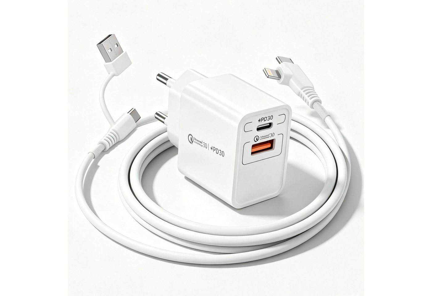 neue dawn 20W USB C Schnellladegerät mit 4in1 Kable für iPhone 16 15 14 13 Serie USB-Ladegerät (1* 20W Ladegerät + 1*4in1 Ladekabel, 1-tlg., 1, iPhone Air 16 15 14 13 12 Serie,iPad Pro 2024 2023,Pad Air 2026 2025) Bild 3