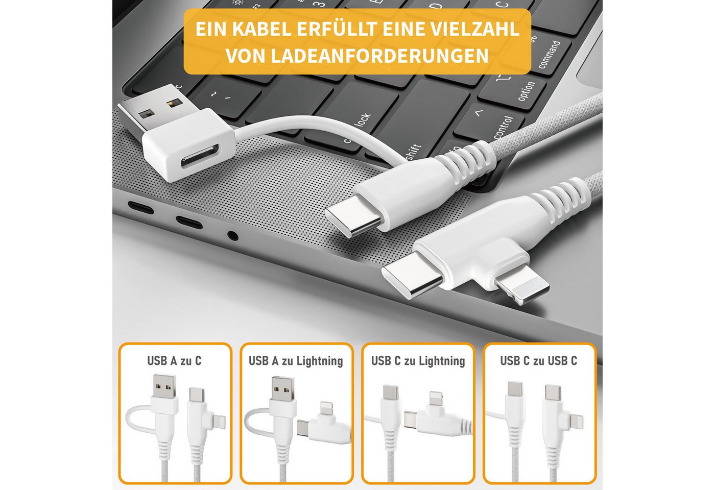 neue dawn 20W USB C Schnellladegerät mit 4in1 Kable für iPhone 16 15 14 13 Serie USB-Ladegerät (1* 20W Ladegerät + 1*4in1 Ladekabel, 1-tlg., 1, iPhone Air 16 15 14 13 12 Serie,iPad Pro 2024 2023,Pad Air 2026 2025) Bild 4