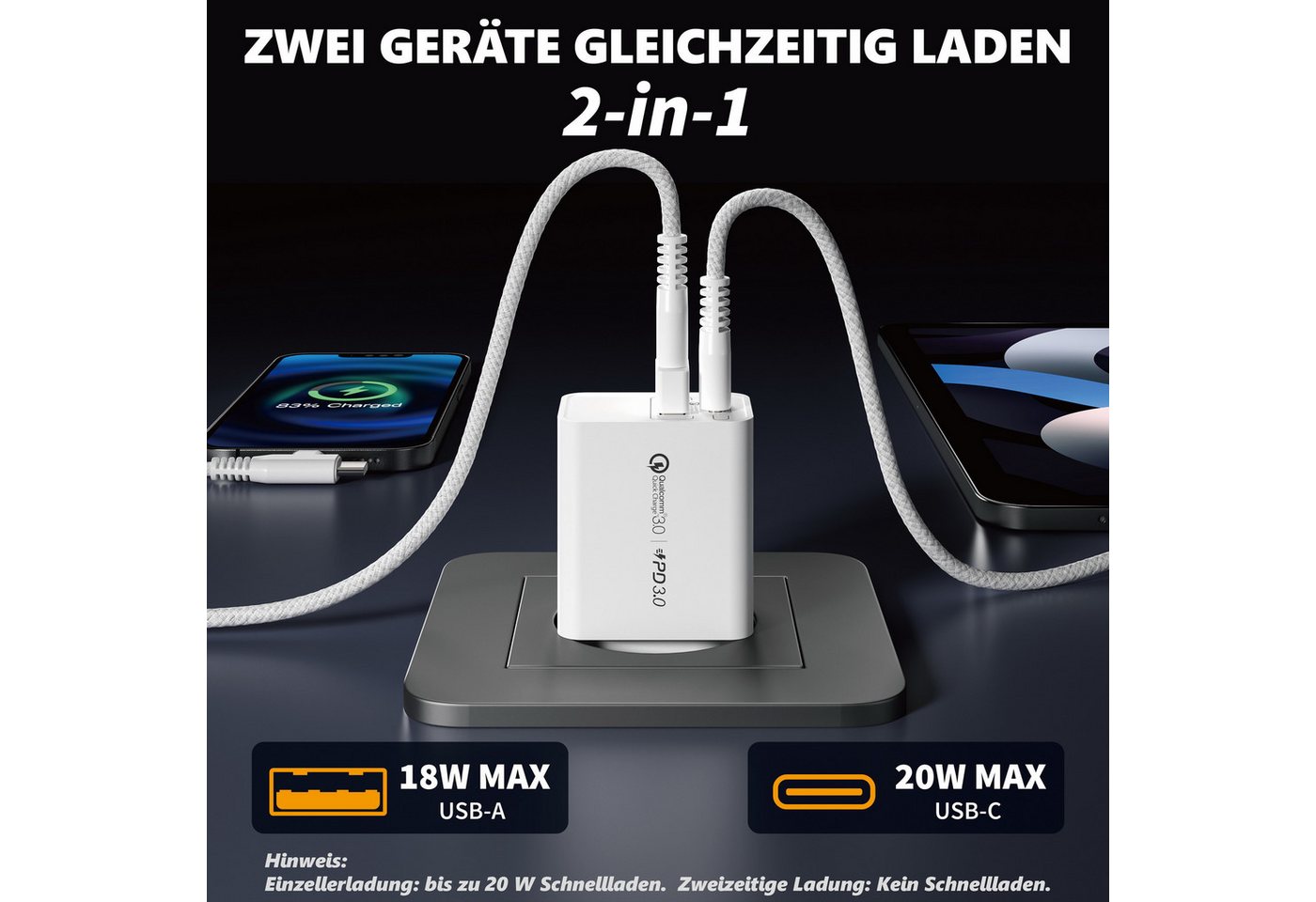 neue dawn 20W USB C Schnellladegerät mit 4in1 Kable für iPhone 16 15 14 13 Serie USB-Ladegerät (1* 20W Ladegerät + 1*4in1 Ladekabel, 1-tlg., 1, iPhone Air 16 15 14 13 12 Serie,iPad Pro 2024 2023,Pad Air 2026 2025) Bild 5