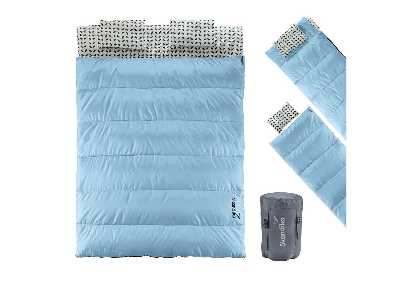 Skandika Schlafsack Iceland Double, 220 x 150 cm, als Einzelschlafsack nutzbar (2-Wege-Reißverschluss mit Kälteschutz, Stoffsteg, Webbandklemmschutz), Baumwolle, Kissen, Deckenschlafsack/Familienschlafsack Bild 4
