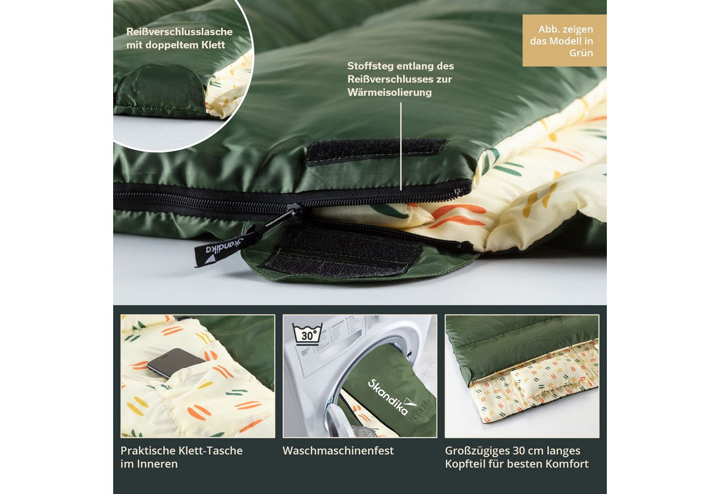 Skandika Schlafsack Iceland Double, 220 x 150 cm, als Einzelschlafsack nutzbar (2-Wege-Reißverschluss mit Kälteschutz, Stoffsteg, Webbandklemmschutz), Baumwolle, Kissen, Deckenschlafsack/Familienschlafsack Bild 5