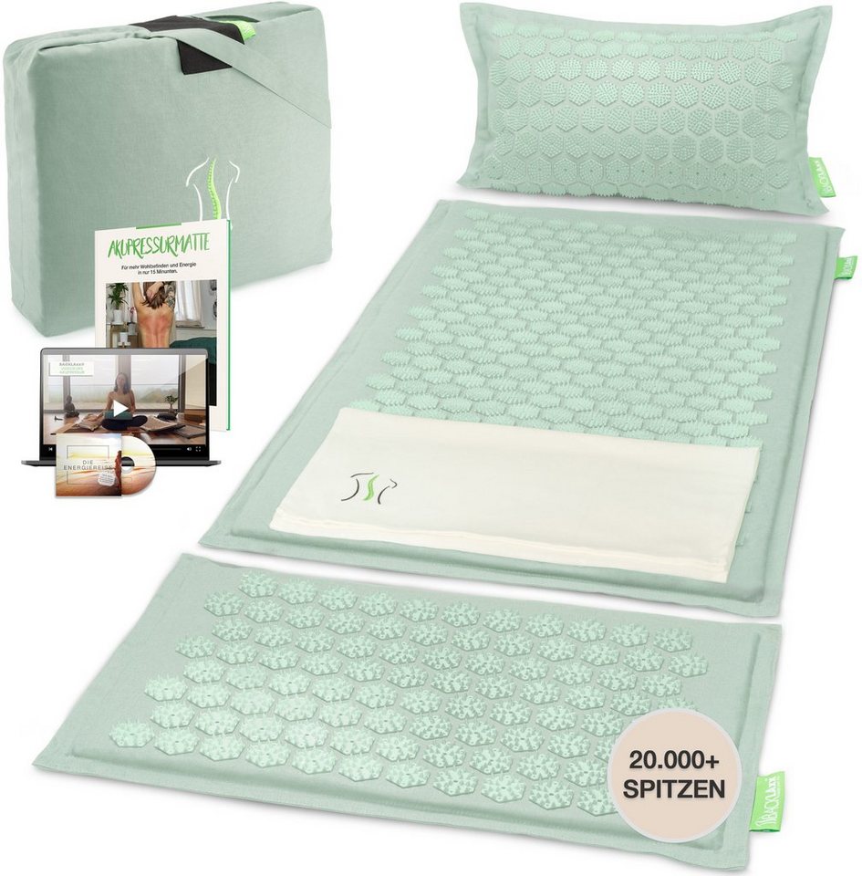 BACKLAxx® Akupressurmatte Set "Magnum" mit Kissen, Tuch & Tasche - XL- Akupressurmatte (Akupressurmatten Set, 5teilig + gratis-Download), 20.844 Spitzen für Anfänger und Schmerzempfindliche