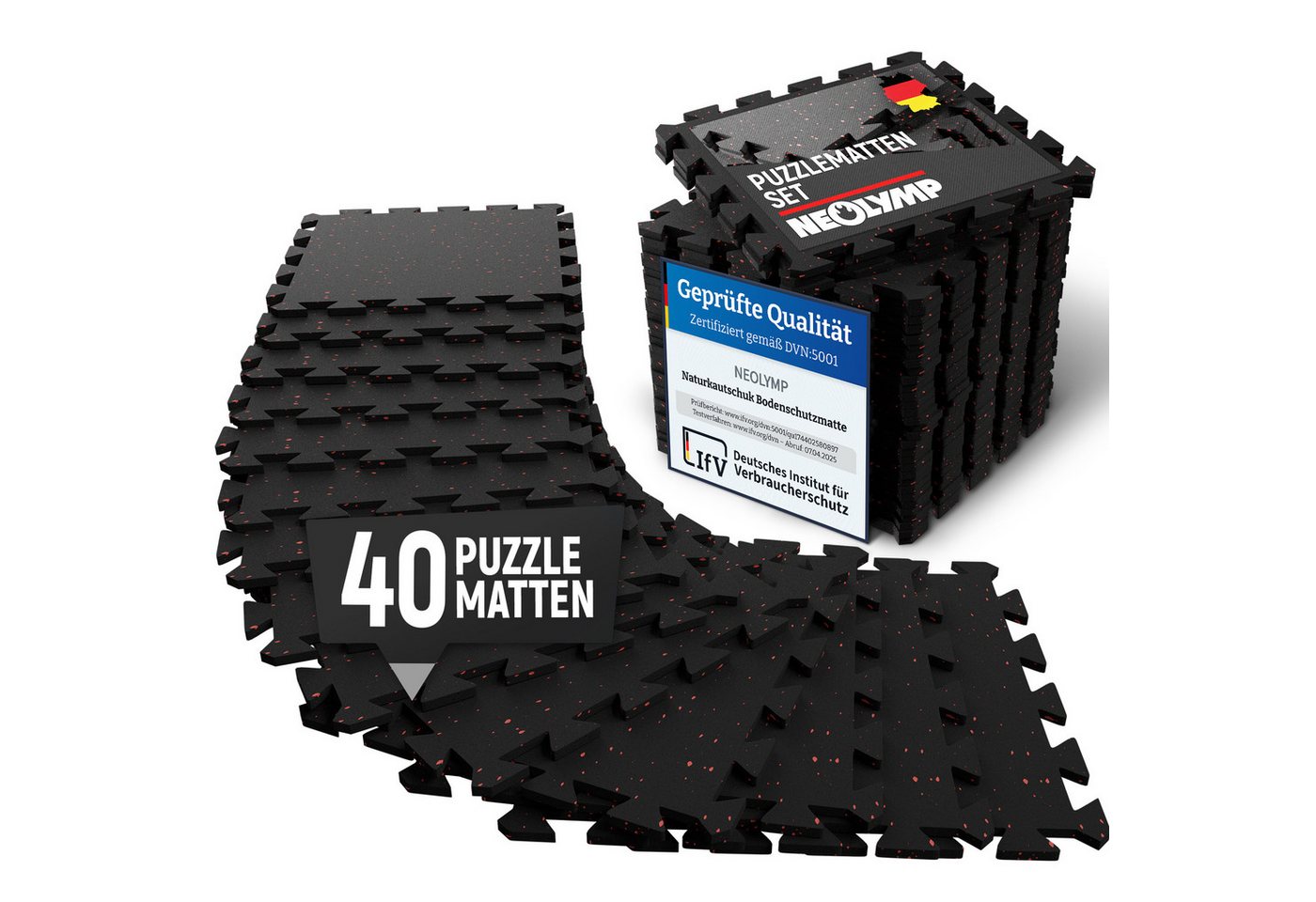 NEOLYMP Bodenmatte Profi-Sportboden SF210 5 Stück (8 Puzzlestücke inkl. Randteile), Premium-Studioqualität, Naturkautschuk, Dichte von 7100g/m³