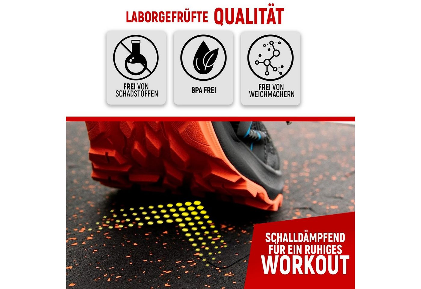 NEOLYMP Bodenmatte Profi-Sportboden SF210 5 Stück (8 Puzzlestücke inkl. Randteile), Premium-Studioqualität, Naturkautschuk, Dichte von 7100g/m³ Bild 2
