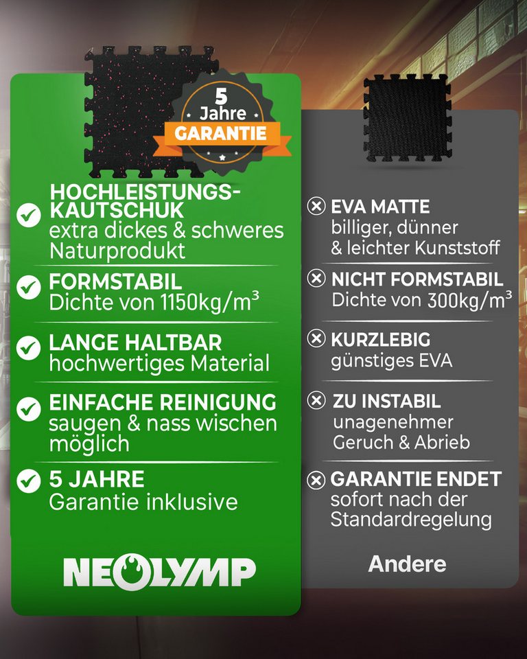 NEOLYMP Bodenmatte Profi-Sportboden SF210 5 Stück (8 Puzzlestücke inkl. Randteile), Premium-Studioqualität, Naturkautschuk, Dichte von 7100g/m³ Bild 5