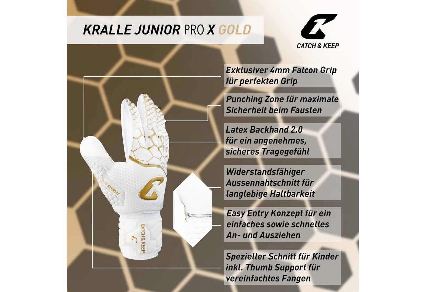 Catch & Keep Torwarthandschuhe Torwarthandschuhe kinder mit Fingrschutz&Grip für starken Halt Pro 3.0 (1-St) Bild 2