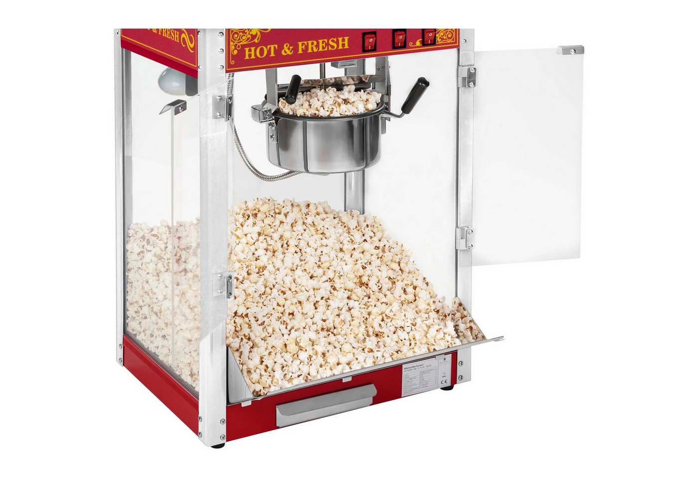 Royal Catering Popcornmaschine 5kg/h Popcornmaker mit Wagen Popcornautomat 1500 W Rot Retro Profi Bild 3