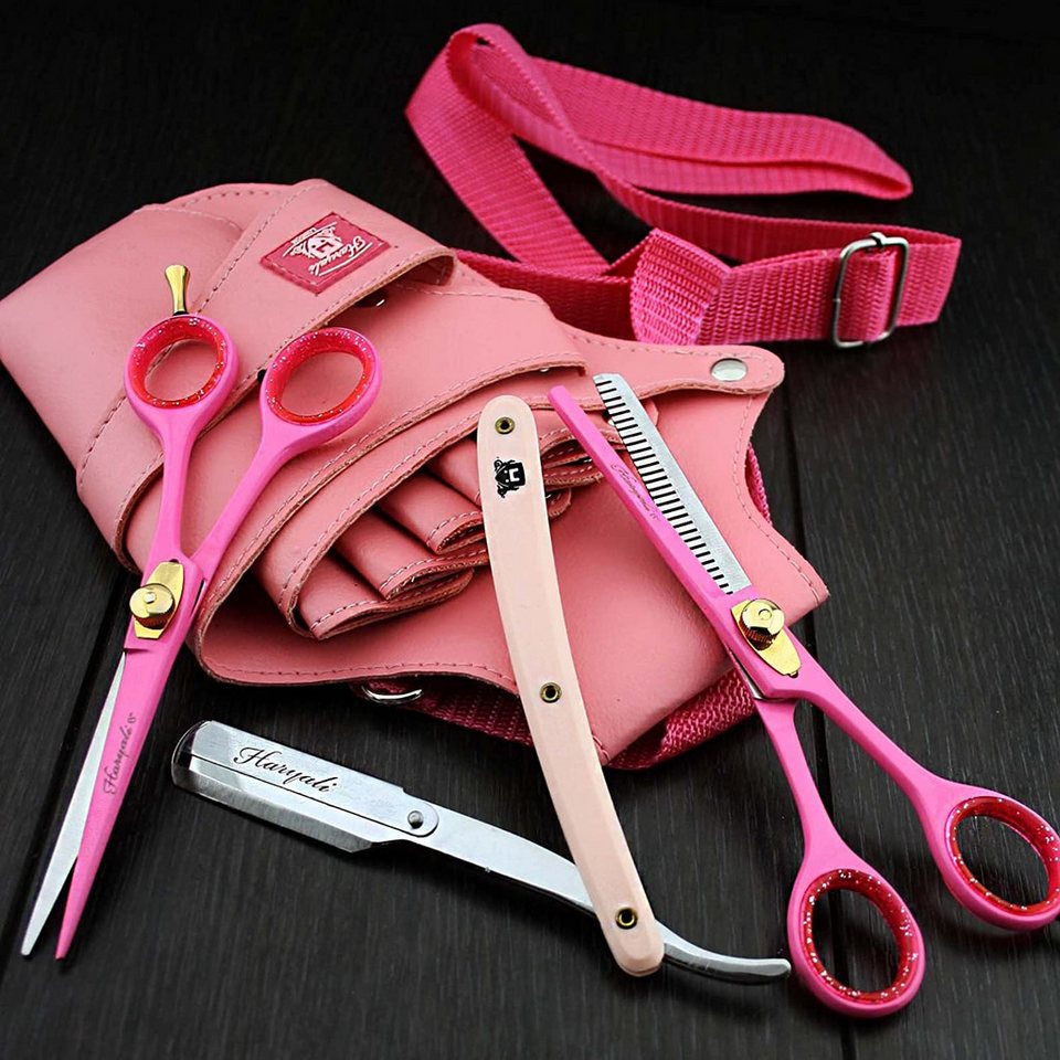 Haryali London Rasierer-Etui Scherenholster Tasche für Friseurscheren, rosa Leder Gürteltasche, In diese Tasche passen mehrere Scheren. Bild 2