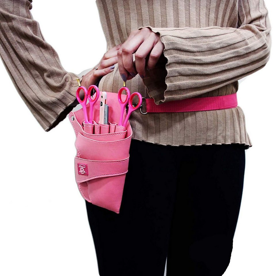 Haryali London Rasierer-Etui Scherenholster Tasche für Friseurscheren, rosa Leder Gürteltasche, In diese Tasche passen mehrere Scheren. Bild 5
