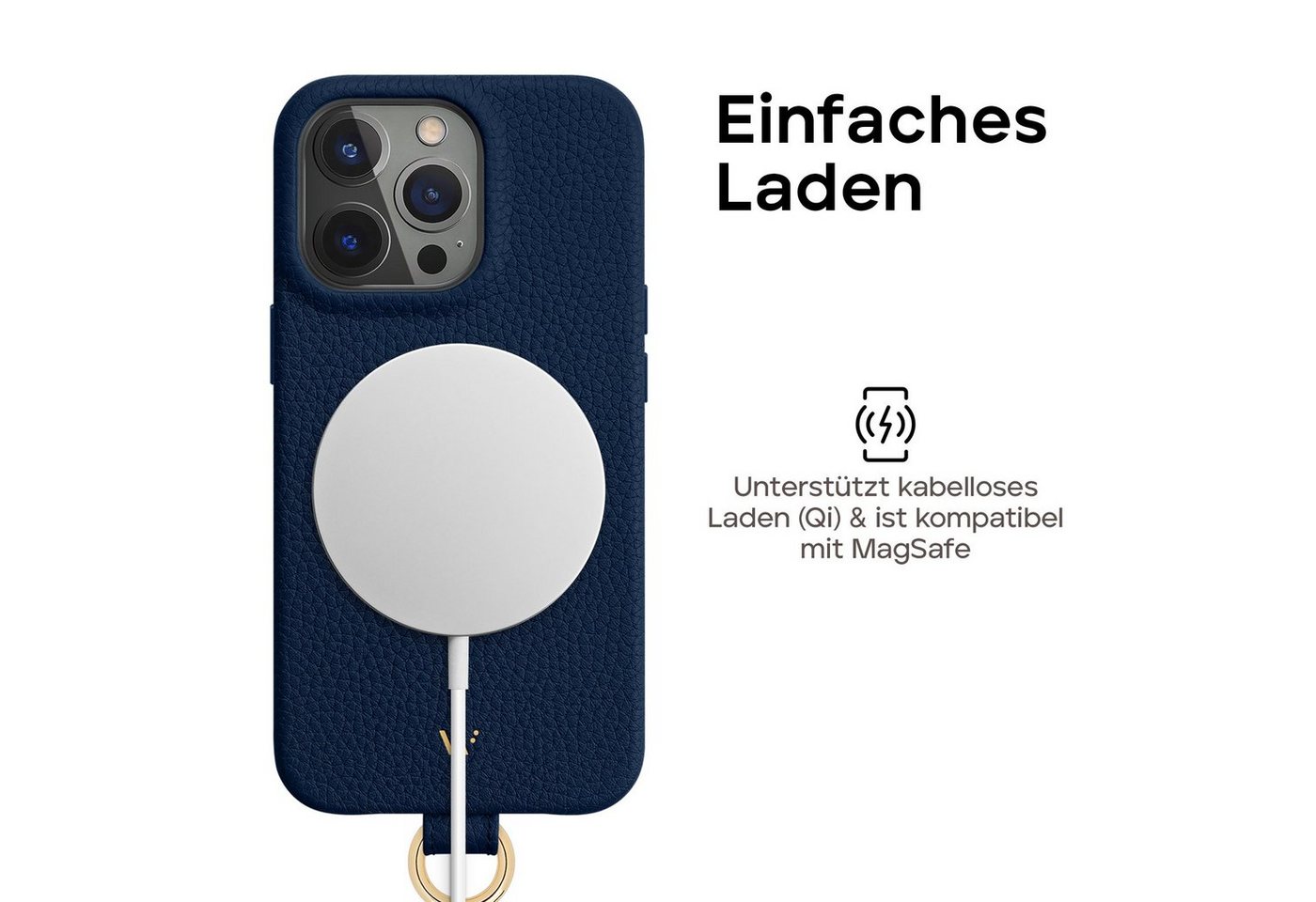 wiiuka Handykette skiin LOOP Hülle für iPhone 15 Pro, Handyhülle / Kette, Handgefertigt - Deutsches Leder, Premium Case