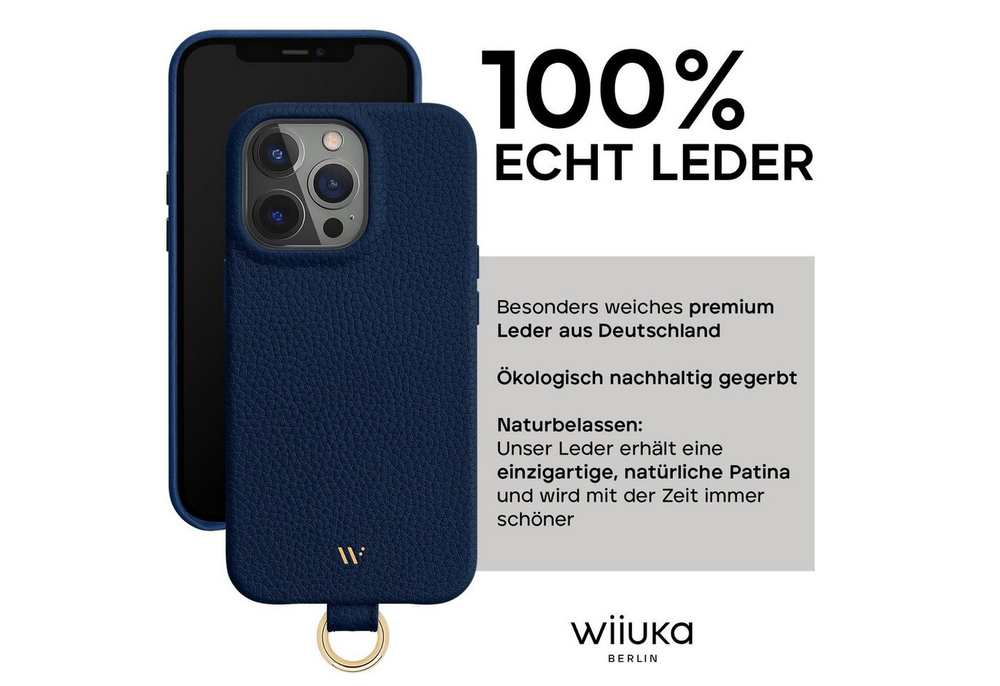 wiiuka Handykette skiin LOOP Hülle für iPhone 15 Pro, Handyhülle / Kette, Handgefertigt - Deutsches Leder, Premium Case Bild 3