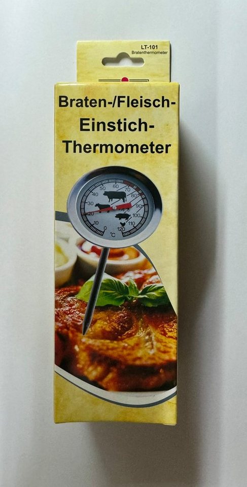 DIW Bratenthermometer Fleischthermometer Bratenthermometer mit Köcher LT-101, Komplettset 1-tlg., Braten-/Fleisch-Einstichthermometer, Schutzkappe, Bedienungsanleitung, Fleisch-Schonung, Schutz-Köcher