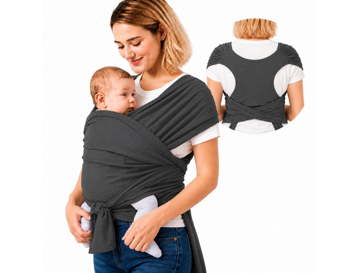 SKY & ZEN Tragetuch Baby Neugeborene - Babytragetuch ohne binden, Babytrage ab Geburt bis 15 Kilo, elastisches Tragetuch