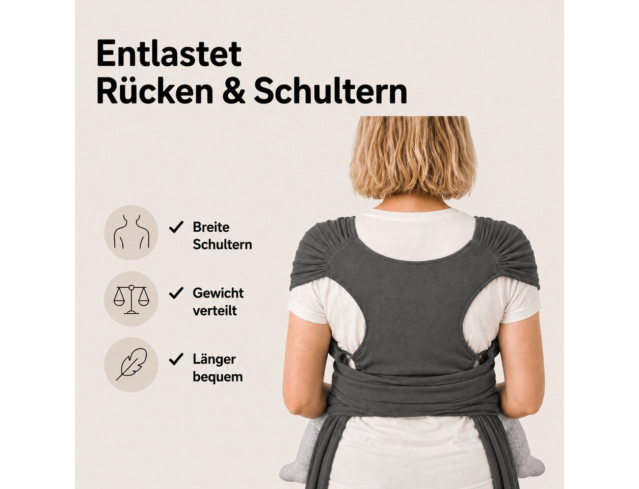 SKY & ZEN Tragetuch Baby Neugeborene - Babytragetuch ohne binden, Babytrage ab Geburt bis 15 Kilo, elastisches Tragetuch Bild 3
