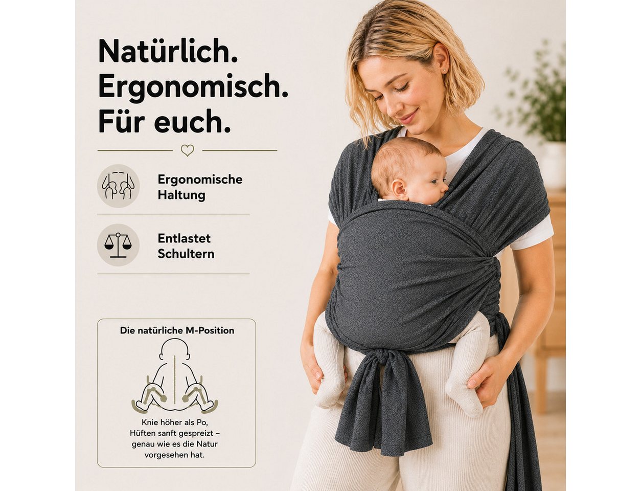 SKY & ZEN Tragetuch Baby Neugeborene - Babytragetuch ohne binden, Babytrage ab Geburt bis 15 Kilo, elastisches Tragetuch Bild 5