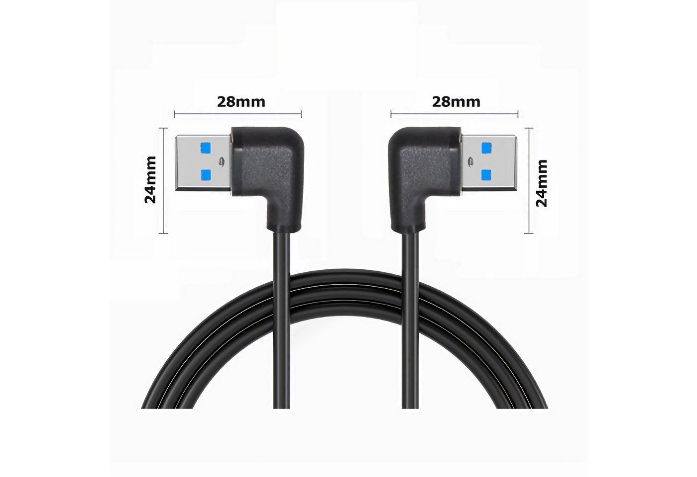Bolwins O50 USB 3.0 Kabel Adapter Datenkabel USB A zu A Verbindungskabel 100cm USB-Kabel, USB 3.0 Typ A Stecker links abgewinkelt, USB 3.0 Typ A Stecker rechts abgewinkelt (100 cm), Beidseitig abgewinkelt, Knickschutz, robuste Metallstecker Bild 2