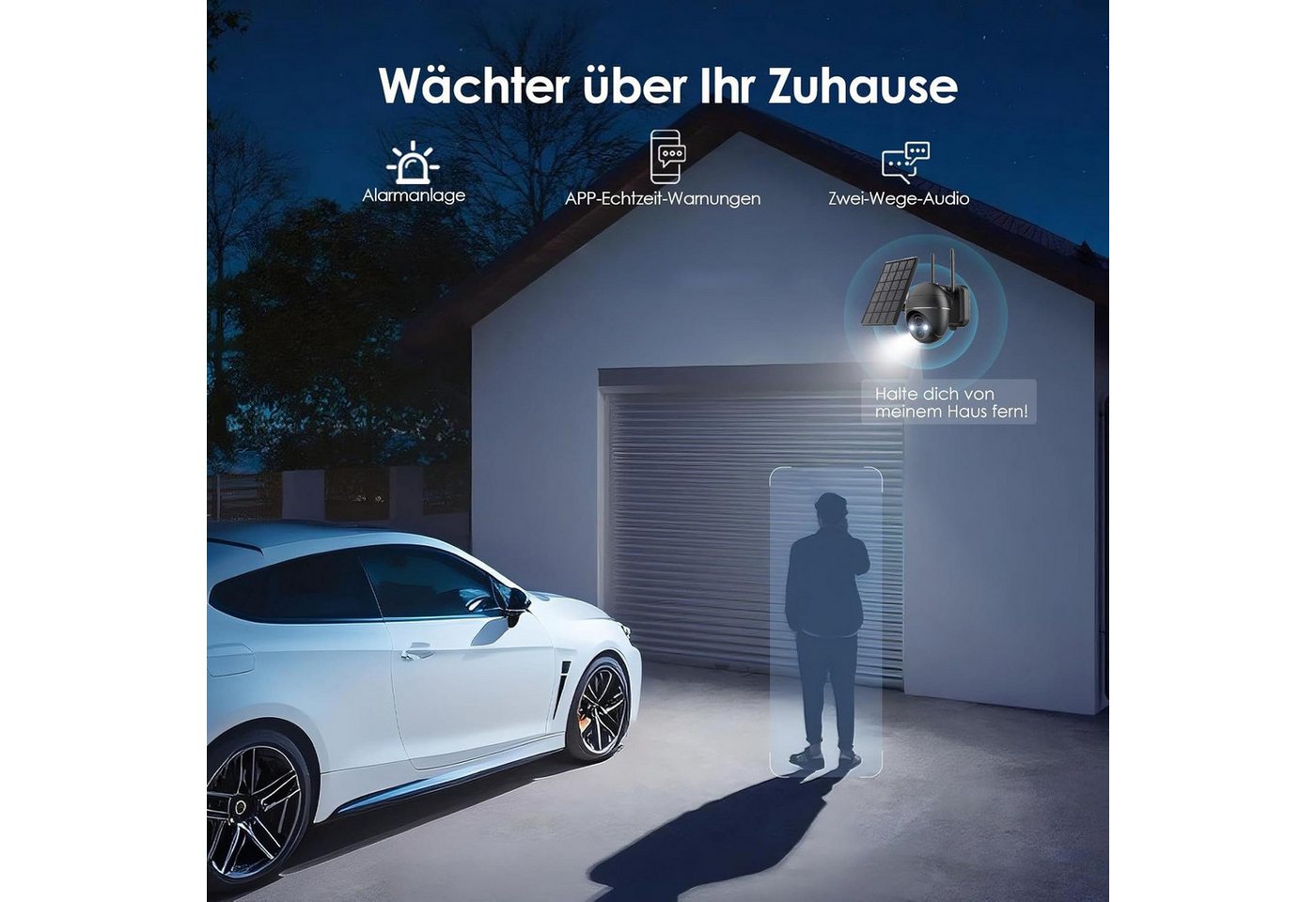 Topcony Überwachungskamera 5MP FHD Überwachungskamera Aussen Akku Kabellose WLAN (Aussen, Außenbereich, außen, Alexa-kompatibel Außenkamera mit Solarpanel Wasserdichte, 1-tlg., WLAN Kamera PIR Bewegungserkennung FHD Nachtsicht, Licht-und Tonalarm 2-Wege-Audio 4DBi WLAN-Antenne)