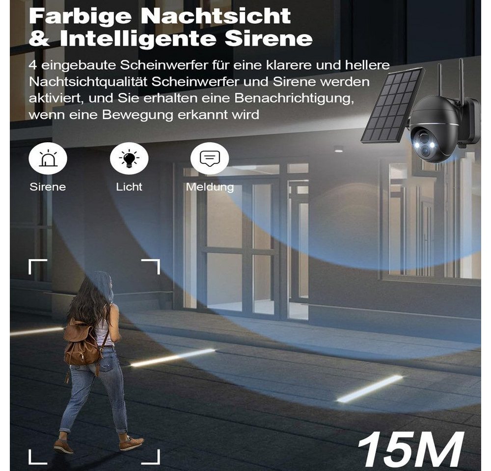 Topcony Überwachungskamera 5MP FHD Überwachungskamera Aussen Akku Kabellose WLAN (Aussen, Außenbereich, außen, Alexa-kompatibel Außenkamera mit Solarpanel Wasserdichte, 1-tlg., WLAN Kamera PIR Bewegungserkennung FHD Nachtsicht, Licht-und Tonalarm 2-Wege-Audio 4DBi WLAN-Antenne) Bild 3