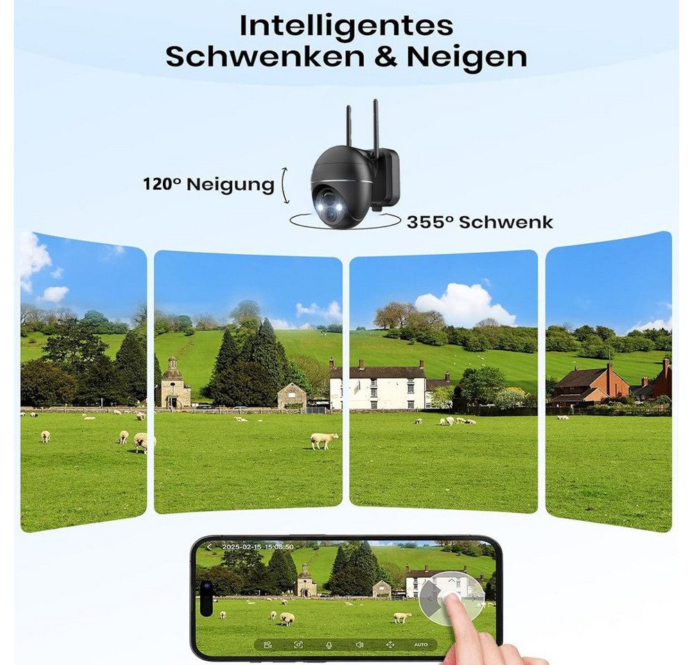 Topcony Überwachungskamera 5MP FHD Überwachungskamera Aussen Akku Kabellose WLAN (Aussen, Außenbereich, außen, Alexa-kompatibel Außenkamera mit Solarpanel Wasserdichte, 1-tlg., WLAN Kamera PIR Bewegungserkennung FHD Nachtsicht, Licht-und Tonalarm 2-Wege-Audio 4DBi WLAN-Antenne) Bild 5