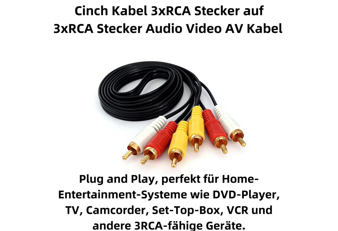 Bolwins P38 150cm Cinch Audio Video AV Kabel Composite Video TV Camcorder DVD Audio- & Video-Kabel, 3RCA Stecker, 3RCA Stecker (150 cm), Plug & Play, für Camcorder, DVD-Player & Fernseher Bild 3