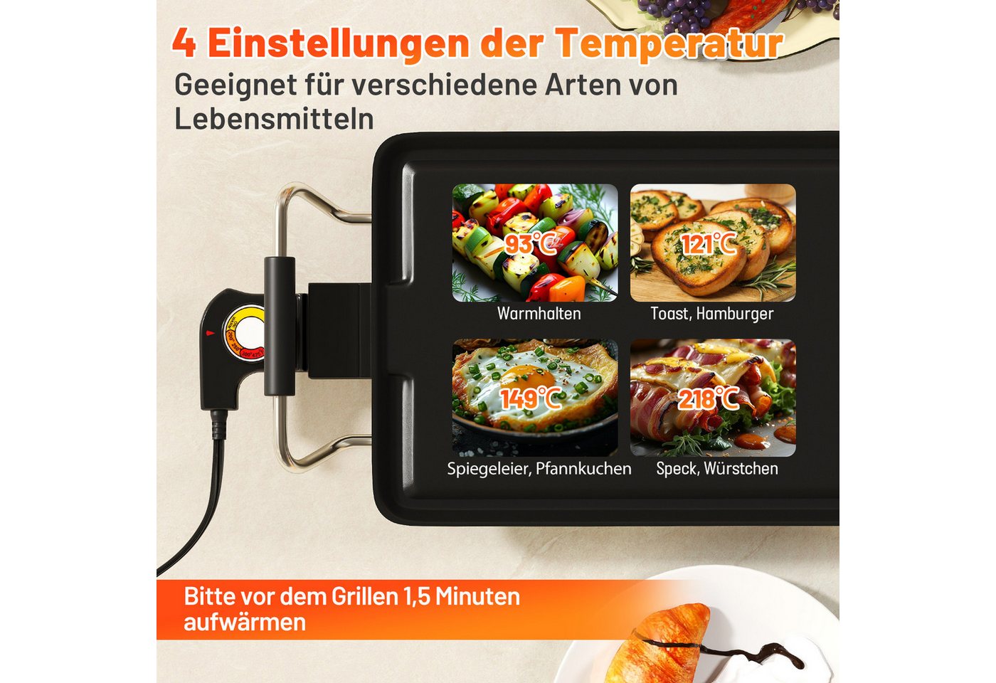COSTWAY Warmhalteplatte, 1800W Elektrogrill mit Einstellbarer Temperatur, 90cm Bild 5